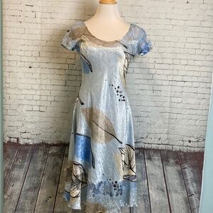 Komarov Crinkle Short Sleeve Midi Fit & Flare Leaf Dress SZ L Feminine Packable